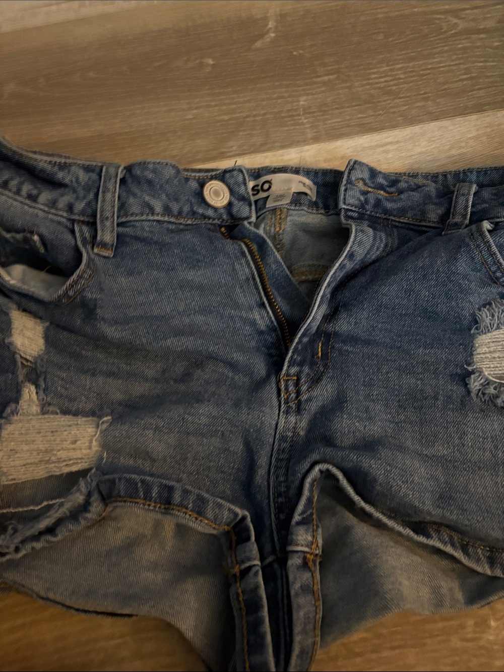 Distressed High-Rise Denim Shorts - Blue